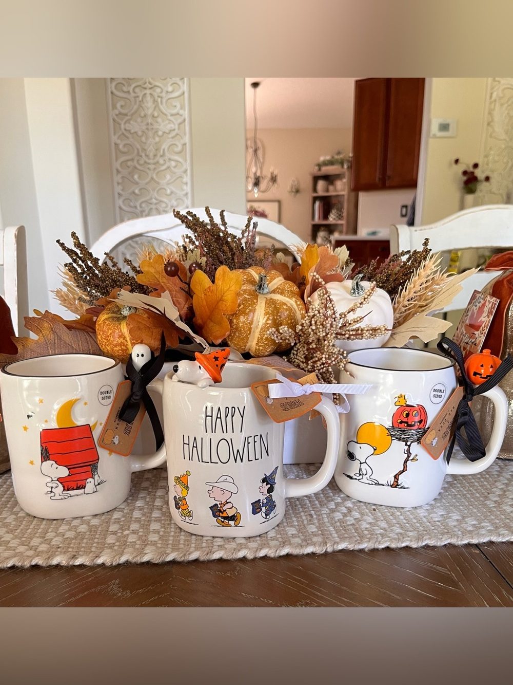 Peanuts Snoopy Halloween Pumpkin White Ceramic Mug Bundle (3 Mugs)